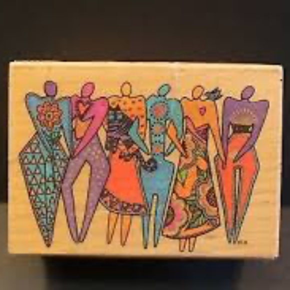 Vintage 1990s Laurel Burch "SISTERS" Rubber Stamp Night Media Inc #942H - Picture 1 of 5